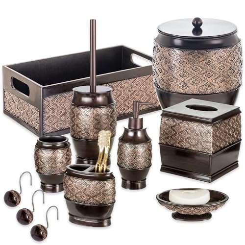 Image of Creative Scents Dublin Brown Toothbrush Holders for Bathrooms Set of 2 - Bathroom Toothbrush Holder Set - Electric Tooth Brush and Toothpaste Organizer - Brown Bathroom Accessories Set Decor
