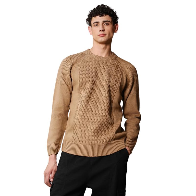 cahoot Men's Sweater | Round Neck, Ribbed Cuff Sleeves, Pull On Closure, Ribbed-Straight Hem | Solid Jacquard for Casual-picture-37