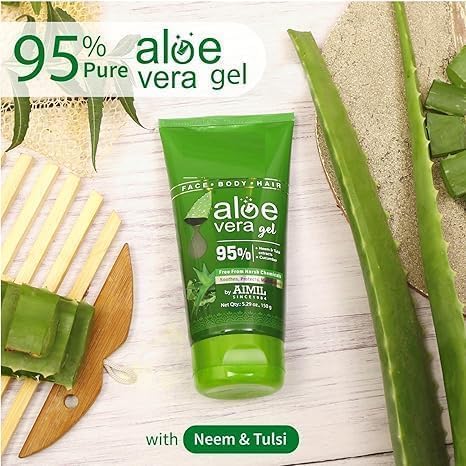 HS Natural Aloe Vera Gel | Multi Purpose Gel For Face, Body & Hair | Non-Greasy Hydrating formula With Neem, Tulsi & Cucumber Essence | Calms Sunburn & Promotes Even Skin Tone, 150 gm.