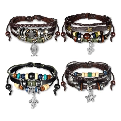 4 Pcs Fairy Grunge Bohemian Bracelets,Multilayer Leather Hand Woven Bracelet Jewelry Fairy Grunge Accessories for Women
