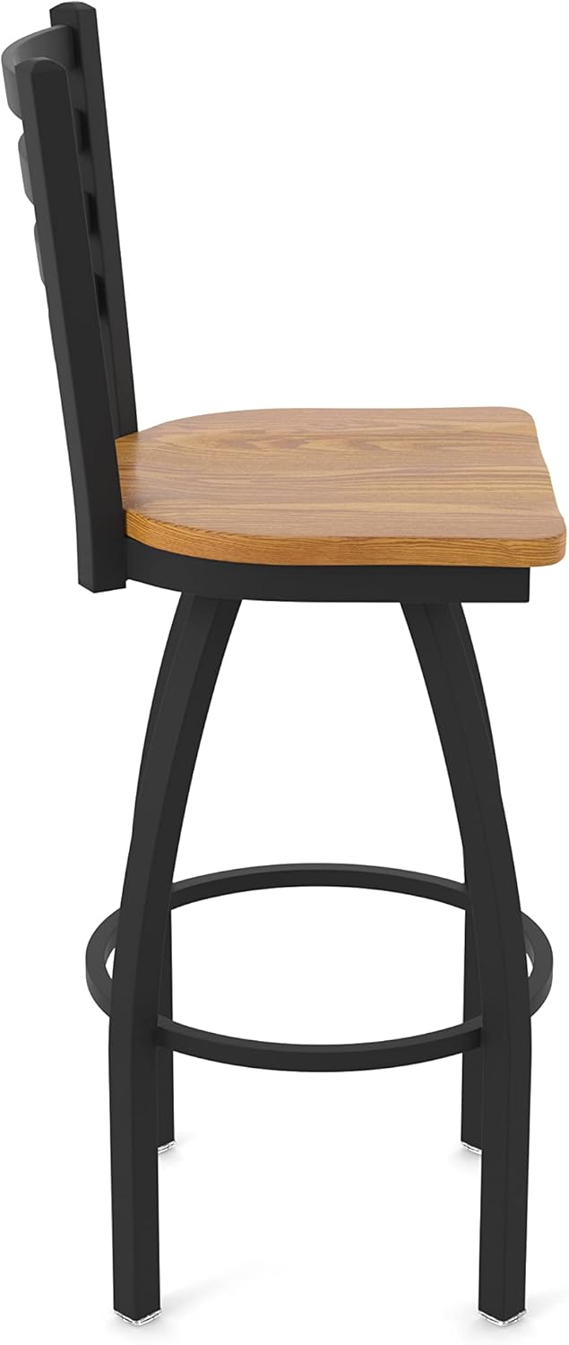 HBS 410 Jackie 36" Swivel Bar Stool with Black Wrinkle Finish and Medium Oak Seat