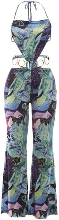 Womens Dressy Print Halter Jumpsuit Sexy Vacation Backless Jumpsuit Club Party Going Out Outfit Beach Set for Women - Image 9