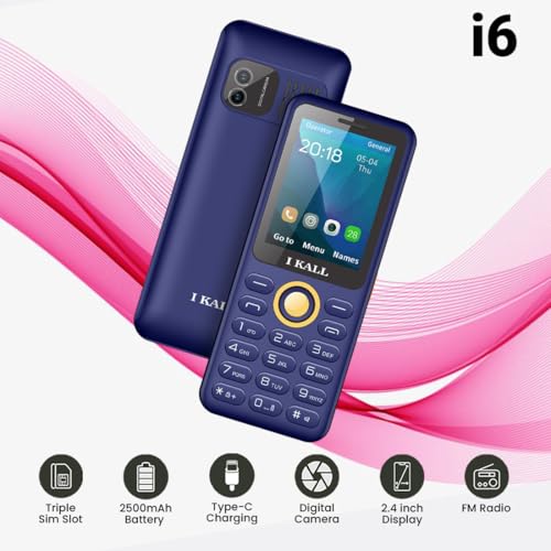 Image of IKALL I6 Mobile Phone - 2.4 inch Display with 2500mAh Battery, Triple-Sim, Type-C Charging, FM Radio & Music /Video Player (Blue)