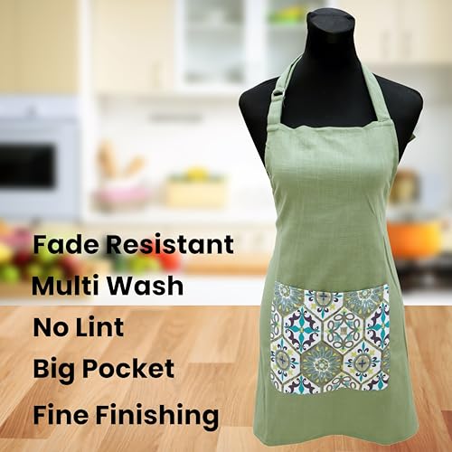 Image of Kitchen Apron for Women & Men | 100% Cotton | Cooking Apron with Big utility Pocket | Adjustable neck strap | Free Size | Kitchen Utensils Accessory