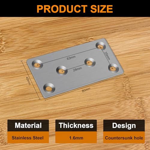 12 PCS 80x40MM Stainless Steel Silver Flat Joining Plates, Perfect for Wall Plate Hangers Sleeper Supports - Image 2