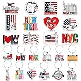 Highergo 24 Pcs New York Metal Souvenirs Gifts 12 NYC Souvenirs Metal Fridge Magnet Magnetic Stickers 12 New York Keychains Bottle Opener Keyring Travel Gifts for Women & Men
