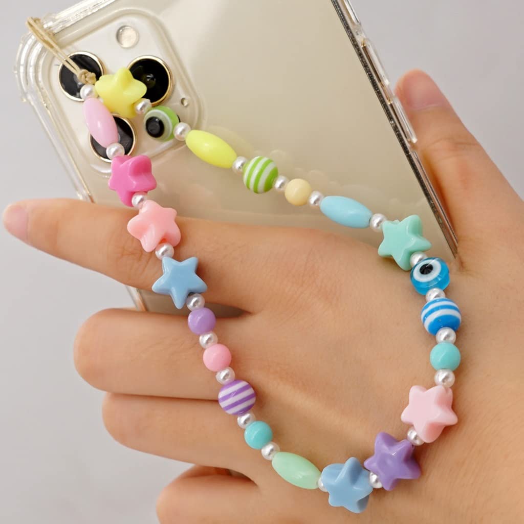 Cordón para teléfono Celular con Cuentas Coloridas de Resina de Viento Cordón Femenino para Cadena de teléfono Celular con Ojo Femenino (Gris Claro Gris Claro)