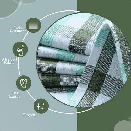 Image of Checked Kitchen Towels 4 Pack, 18 inchx26 inch, 100% Cotton, Absorbent Dish Towels for Kitchen Drying, Reusable Dishcloths for Cleaning, Quick Dry Wash Rags - Mint Green, Aqua Green, White