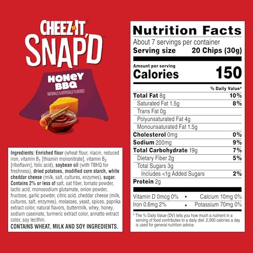 Cheez-It Snap'd Cheesy Baked Chips, Thin Crisps, Lunch Snacks, Honey BBQ (6 Bags) - image 2
