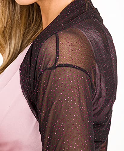 Image of Womens Ruched HIgh Neck Long Sleeve Mesh Shrug, Pink (7537), Small, UK 10, 7537-PNK-10