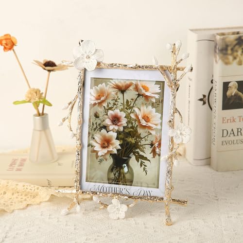 Gold 5x7 Picture Frame Decor Ornate White Floral Photo Frames with High Definition Glass Front, Art Decor Tabletop Display, Gifts Ideas for Women, Horizontally & Vertically - Image 4