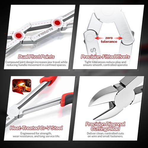Image of BILITOOLS 11 inch Extra Long Diagonal Cutting Pliers, Double Joint | Long Reach Side Cutters With Cr-V Steel Jaws And Soft Grip Handles For Wire, Cable Ties And Tight Spaces