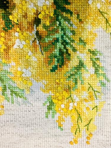 Image of RIOLIS - Mimosa 1615, Floral Cross Stitch Kits 7 inch x 9 inch, Cross Stitch Kits for Beginners & Advanced, Crossstitching Kit Adult, Embroidery Counted Stitching Kit