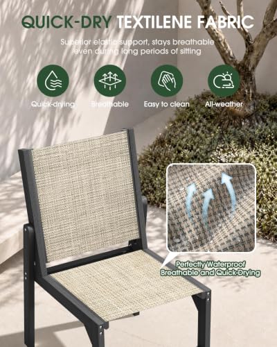 Image of Patio Stackable Chair, HDPE Armless Outdoor Dining Chairs with Wide Seat, All-Weather Textilene Oversized Porch Chair for Garden, Poolside, Backyard, Deck | Grey