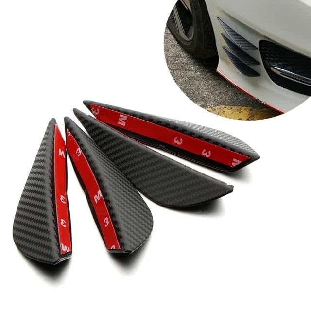 Image of AutoBizarre Car Front Bumper Lip Splitter Fins Carbon Fiber Rubber Rear Diffuser- Set of 4 Pcs Bumper Knife