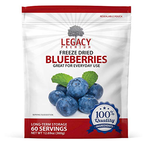 Legacy Essentials Freeze Dried Blueberries - 15 Year Shelf Life for Emergency Survival Food Storage Supply - Great Fruit Snack (Quantity 1)