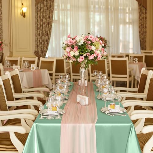 Image of TURSTIN 1 Pack Sage Green Satin Tablecloth 102 x 58'' Overlay Table Cover