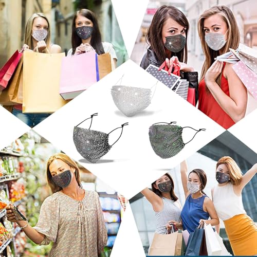 Image of Auriviz Sparkly Rhinestone Face Mask for Women Masquerade Glitter Bling Face Mask Christmas Party