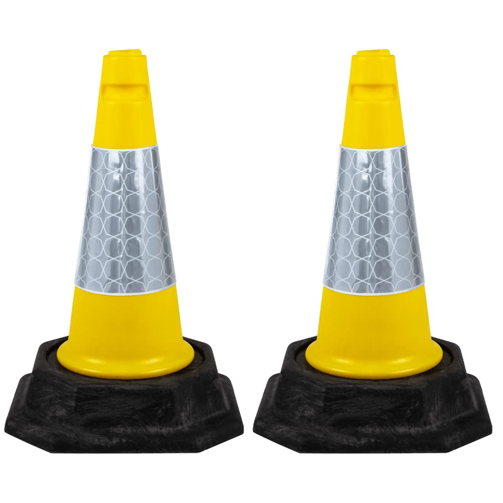 Street Solutions Uk Yellow - 2 X 460Mm Tall Traffic Cones Reflective Sleeve For Indoor And Outdoor Usage, Self Weighted Cones Are Manufactured In The Uk