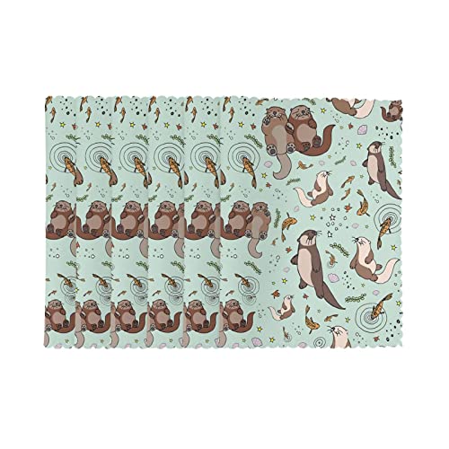 Sea Otter Otters Placemats Set Of 6, Non-Slip Washable Heat Resistant Table Mats For Dining Table Party Home Kitchen Decoration 12X18 Inch #TOP1