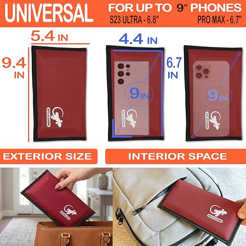 Image of Faraday Bag, Anti-Tracking GPS RFID Car Key Signal Blocker Wallet Shielding Pouch Protective Case for Cell Phone Car Key FOB, Data Privacy, Electronic Device Security (RED - NYLON)