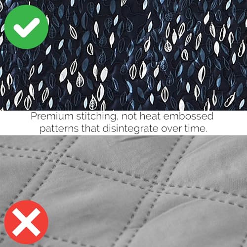 Image of Southshore Fine Living, Inc. Twin Day Bed Comforter Sets, 6-Piece Trundle Bed Bedding Set with Bedspread, 3 Pillow Shams, Bedskirt, Throw Pillow - Daybed Quilt Set, Botanical Leaves Blue
