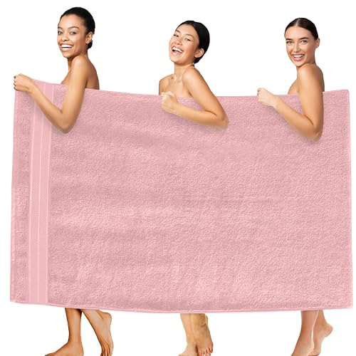 Image of Elegant Comfort Three Line Popcorn Extra Large Luxury Bath Towel - 40 inch x 80 inch inch, Premium Hotel Spa Quality 1 Piece Oversized Bath Sheet 100% Turkish Cotton Super Soft Highly Absorbent, Dusty Pink