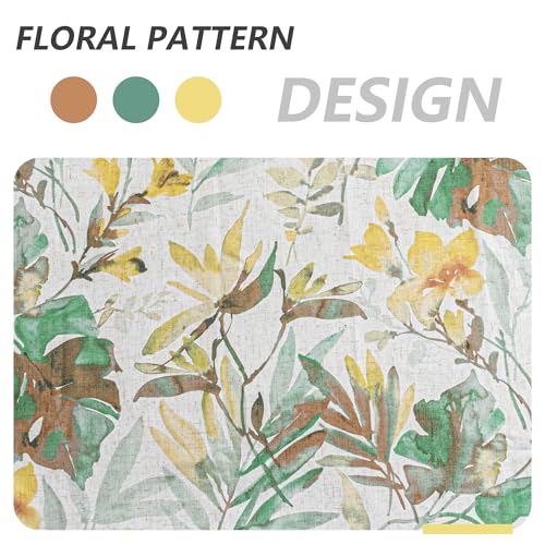 Image of MYSKY HOME Floral Curtains 63 Inch Length Semi Sheer Drapes for Living Room Bedroom, Flower Printing Window Treatment Grommet 2 Panels,Yellow and Natural