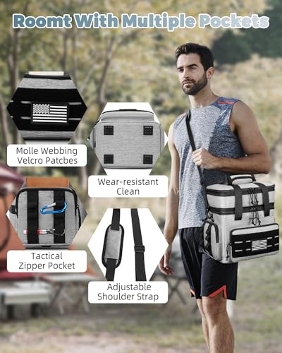 Image of holuxer Tactical Lunch Bag & Lunch Box for Men - Large Double Deck Expandable Insulated Soft Adult Lunchbox for Work - Cooler Bag for Beach, Picnic, Camping,Outdoor,Travel (Gray,16L)