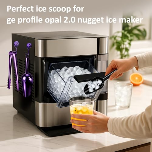 Image of Juome 6oz Stainless Steel Ice Scoop for Freezer with Magnetic Holder, Metal Ice Scoop for Ice Machine, Small Ice Cube Scooper for Freezer Bin for Ge Profile Opal 2.0 Nugget Ice Maker (Purple)