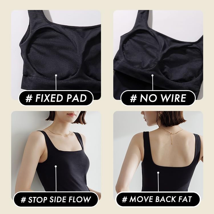 Tank Top Bra Padded Square Neck Anti-Sagging Push up Fit Sleep 24HRS Japan Patented Bambi Water - Image 7