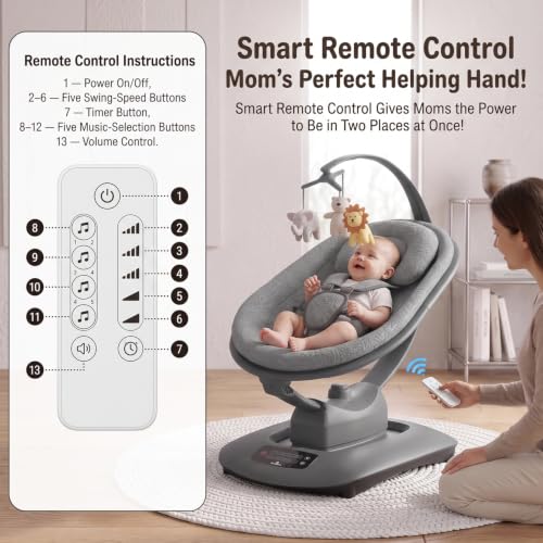 Image of StarAndDaisy Electric Swing for Baby Automatic /Baby Swing for 0 to 2 Years with Adjustable Backrest /Baby Rocker Swing with 5 Levels Swing Speed, Light Weight, Play Toy-Grey