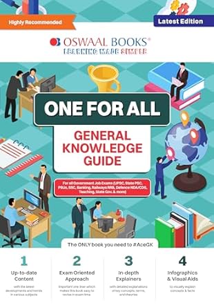 Oswaal One for all General Knowledge Guide English Medium (Latest Edition) | For All Government Job Exams (UPSC, PSC, PSUs, SSC, Banking, Railways RRB, Defence NDA/CDS, Teaching, State Govt. & More)