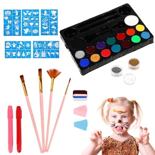Housoutil 1 Set Face Painting Kit with Matte Brushes Compressed Powder Versatile Body Paint Palette for Festivals Cosplay and Easy Makeup Application Quick Drying Vibrant Colors