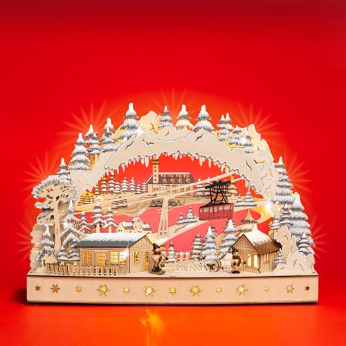 SIKORA LB83 beleuchteter LED Schwibbogen aus Holz mit Gondel Motiv