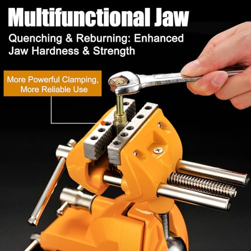 MAXMAN Bench Vise 3 Inch, Heavy Duty Home Bench Clamp with 360° Swivel Base, Multi-Purpose Cast Steel Table Vise, Vise Clamps Fixed Tool for Woodworking, Metalworking, Cutting Conduit, Drilling — view 2