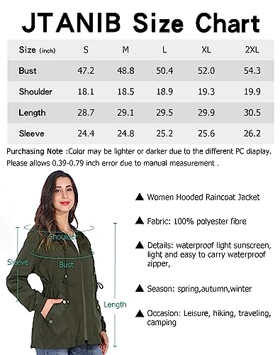 Jtanib Women Packable Rain Jacket Waterproof Lightweight Raincoat Hooded For Hiking Outdoor Travel thumb #6