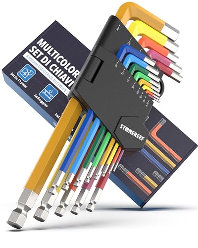 STONE REEF Set di chiavi a brugola esagonale, 13 pezzi, con testa sferica, 1,27 – 10 mm, set di chiavi esagonali, set di chiavi esagonali per artigiani