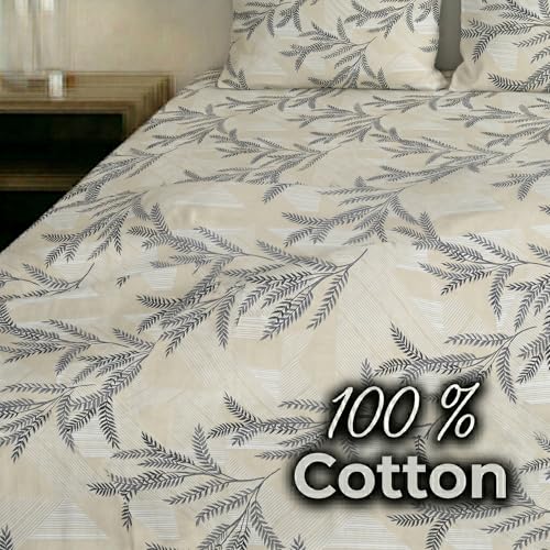 Image of Mafatlal 186 TC Metro Cotton King Size Bedsheet | 108 x 108 Inch|Soft, Breathable & Lightweight | Includes 2 Pillow Covers| Cream Black 2