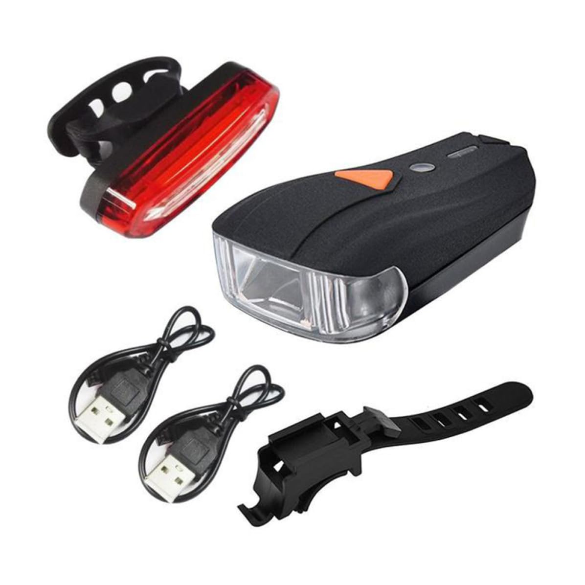 Juego de Luces para Bicicleta LED Recargable por USB, Negro | Plástico, 15lm 200lm 400lm, sin Cables, , para Conducción Nocturna y Clima Variable