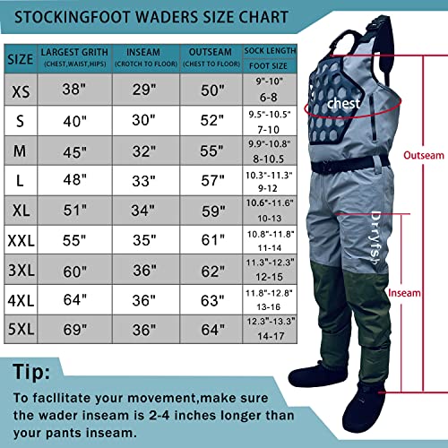 Drryfsh Fly Fishing Muff Waders For Men&Women (Large, Stockingfoot Wader) #TOP3