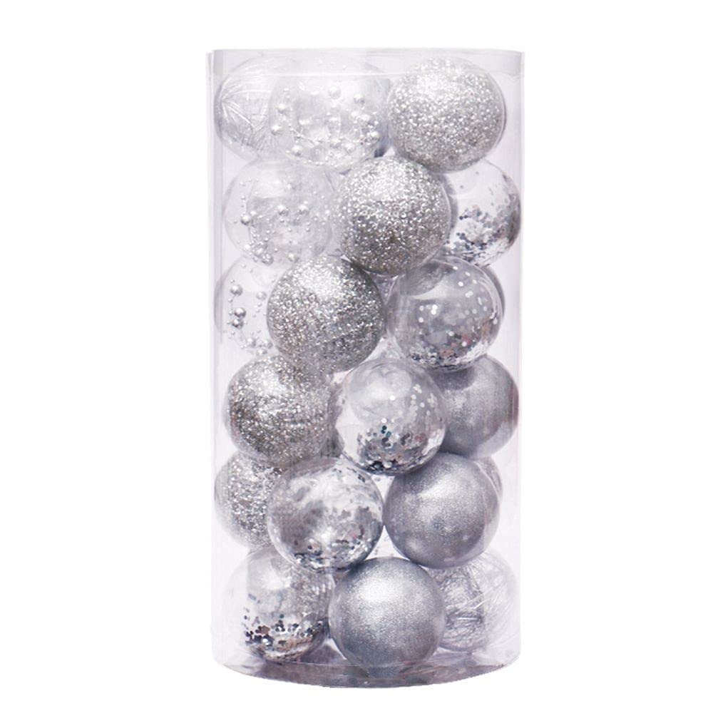 Boules de Noël transparentes 60 mm lot de 30 suspensions sapin argent