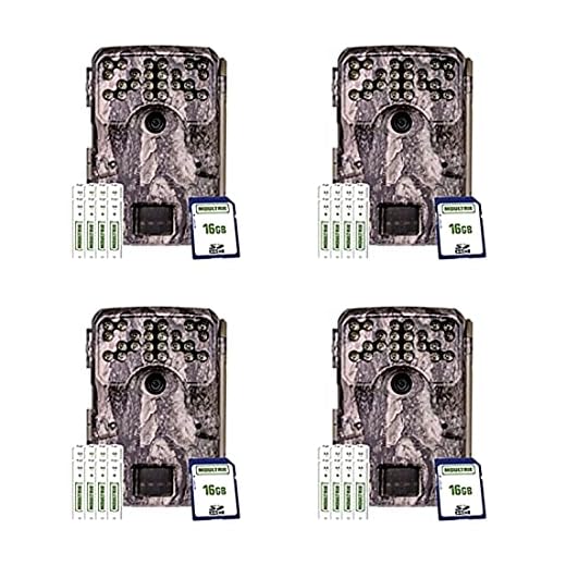 Moultrie Game Trail Camera Bundle A900i | AAA Batteries | 16 MB SD Cards MCG-14002 Pine Bark Camera - (4 Pack)