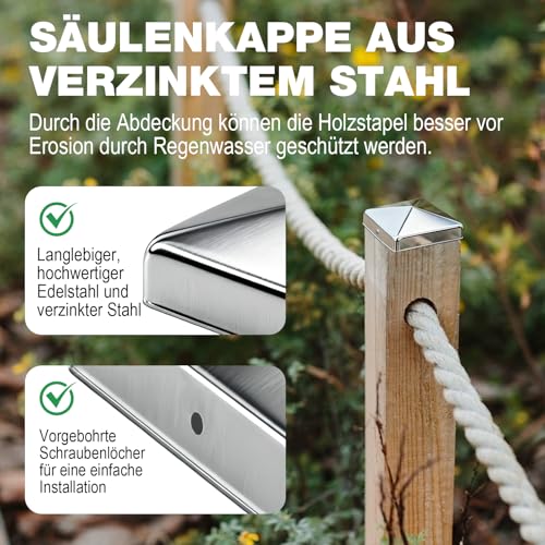 Scettar Pfostenkappe 9x9 cm 12 Stück mit 24 Schrauben, Verzinkte Metall Pfostenkappen in Pyramidenform, Zaunpfosten Kappen, Abdeckkappen für Holzpfosten, Witterungsbeständige Schutzkappe