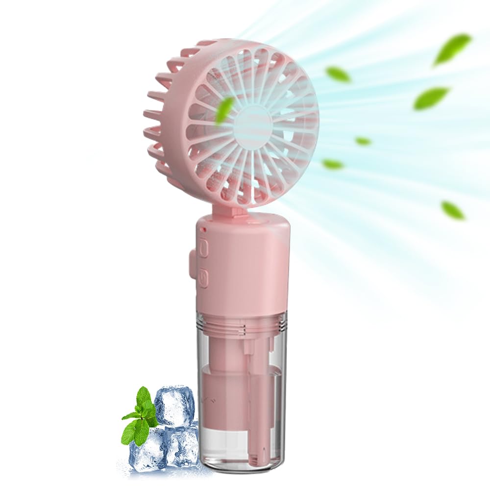 Mini Portable Fan, Handheld Fan with Water Mist Spray, Personal Spray Water Mist Fans, USB Hand Fan Rechargeable 4 Adjustable Speed, Foldable Mini cooling Hand Fans for Summer Outdoor Travel (Pink) — image 1