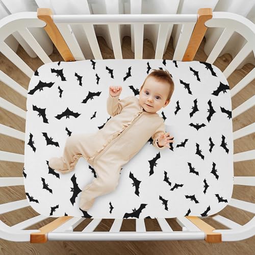 Image of Bats Halloween Crib Sheets Soft Breathable Fitted Baby Crib Sheets Mattress Cover for Girl Boys, 52 inch inch x 28 inch inch x 9 inch inch, M01C22009