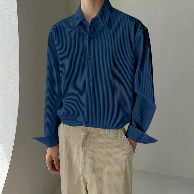 Image of GRECIILOOKS Men's Formal Button Down Shirt - Slim Fit Polycotton Shirt's for Men | Textured Full Sleeve| Business & Meeting Ready (Available in Plus Size)