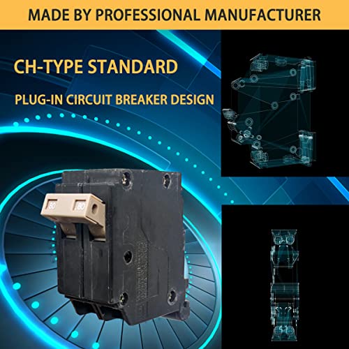 Ch280 2-Pole 80-Amp Circuit Breaker, Type Ch 3/4-Inch Plug-On Molded Case Circuit Breaker, Thermal Magnetic Protection, 10 Kaic, 120/240V, Fit For Cutler Hammer Load Centers (5 Years Warranty) #TOP4
