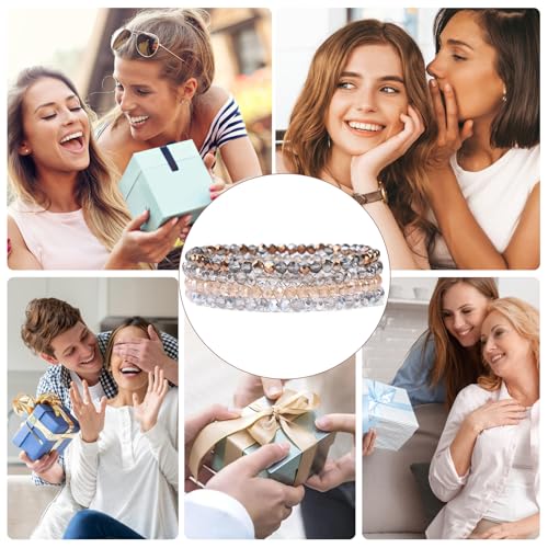 GUSXPPD Damen Kristall Perlen Armband, Mehrschichtiges Steine Armband, Boho Modeschmuck Armbänder Damen, Mehrschichtige Kristall Stein Perlen Armbänder für Frauen Mädchen (Bunt 4)