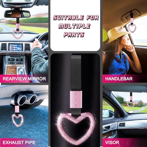 Image of Fabbay Bling Car Accessories Bling Heart Handle Ring Car Accessory for Women Hand Strap Drift Charm Rear Bumper Warning Ring Decor for auto Bus Interior Exterior Decoration (Pink, Heart Style)